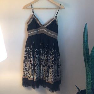 BCBG Brown printed dress with organza underlay